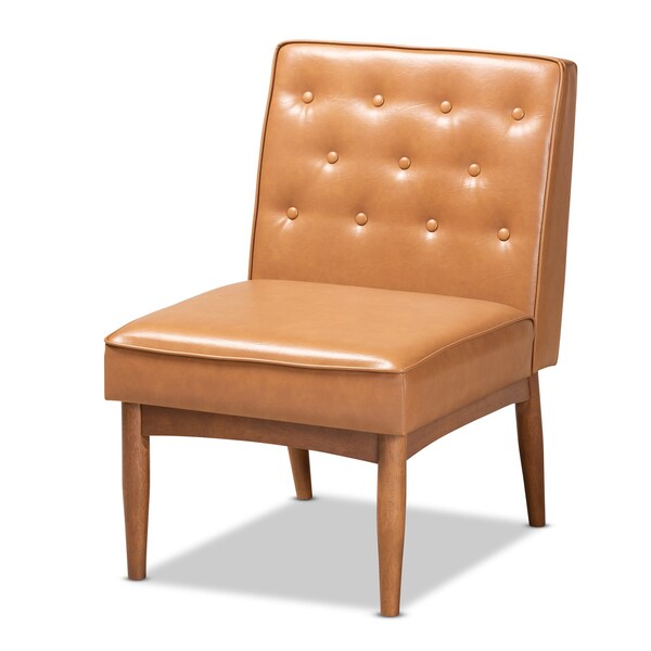 Baxton Studio Riordan Mid-Century Modern Tan Faux Leather and Walnut Brown Finished Wood Dining Chair 186-11362-Zoro - main